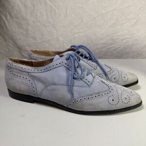 VTG 90S Baby Blue Suede Brogue Oxfords Lace Up Womens Sz 11B